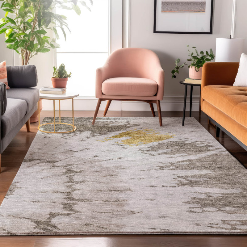 Tapis taupe Cerrito lavable à la machine de qualité supérieure, Rectangle 5 pi x 7 pi 6 po