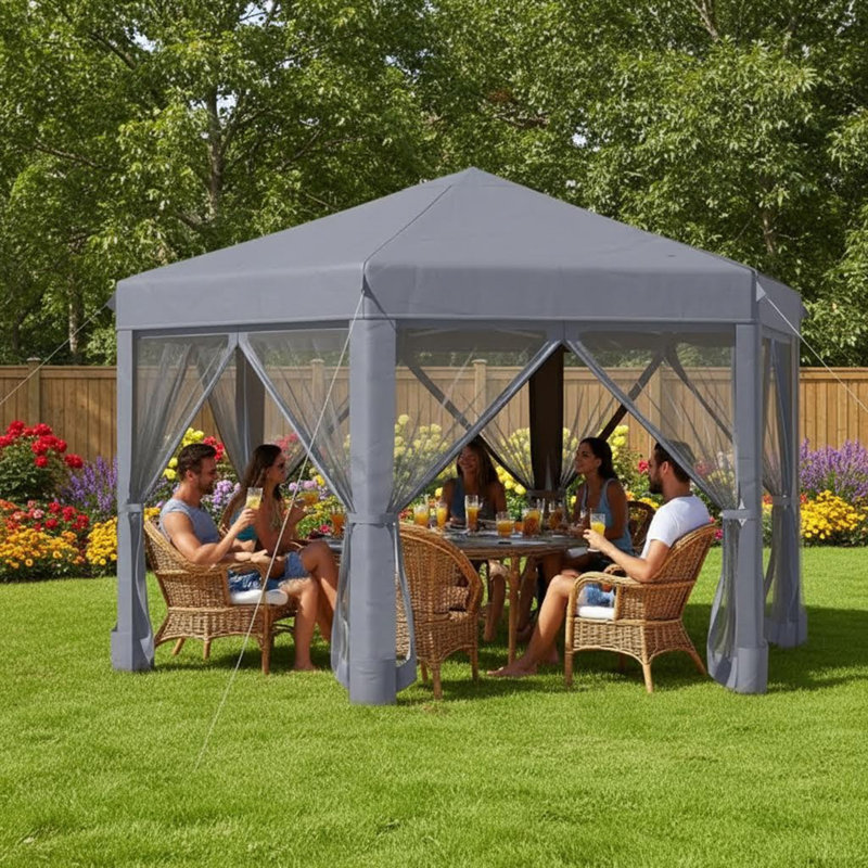 Tente escamotable, pavillon de jardin hexagonal, tente extérieure robuste