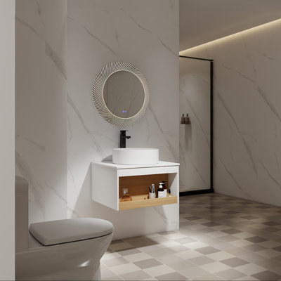 Meuble-lavabo mural 24 po, lavabo vasque rond, tablette ouverte