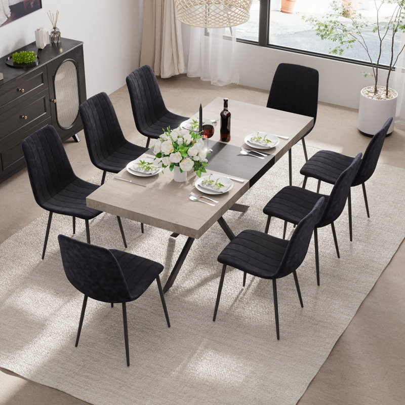 55-70in Rectangle Extendable Dining Table Set, 9, Black