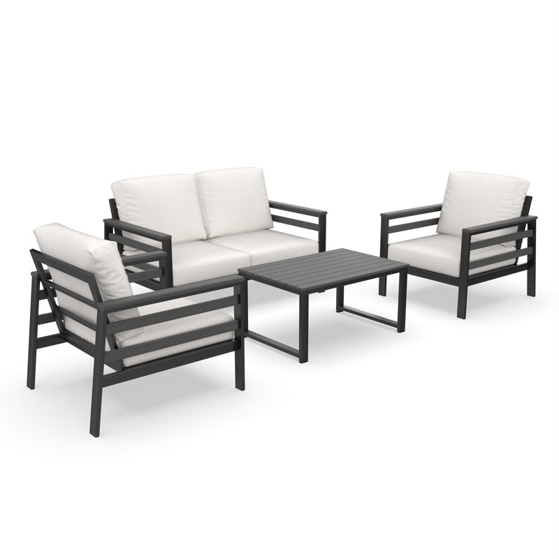 Townsend 4 - Person Outdoor Seating Group with Sunbrella Cushions, Sunbrella Canvas Natural