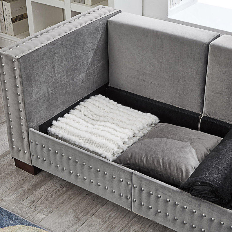 Causeuse moderne avec accoudoirs carrés, Gris