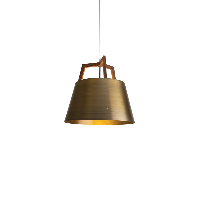 Imber Pendant, Oiled Walnut/Distressed Brass, 22" H x 24" W x 24" D, Incandescent w/ Diffuser - Rigid
