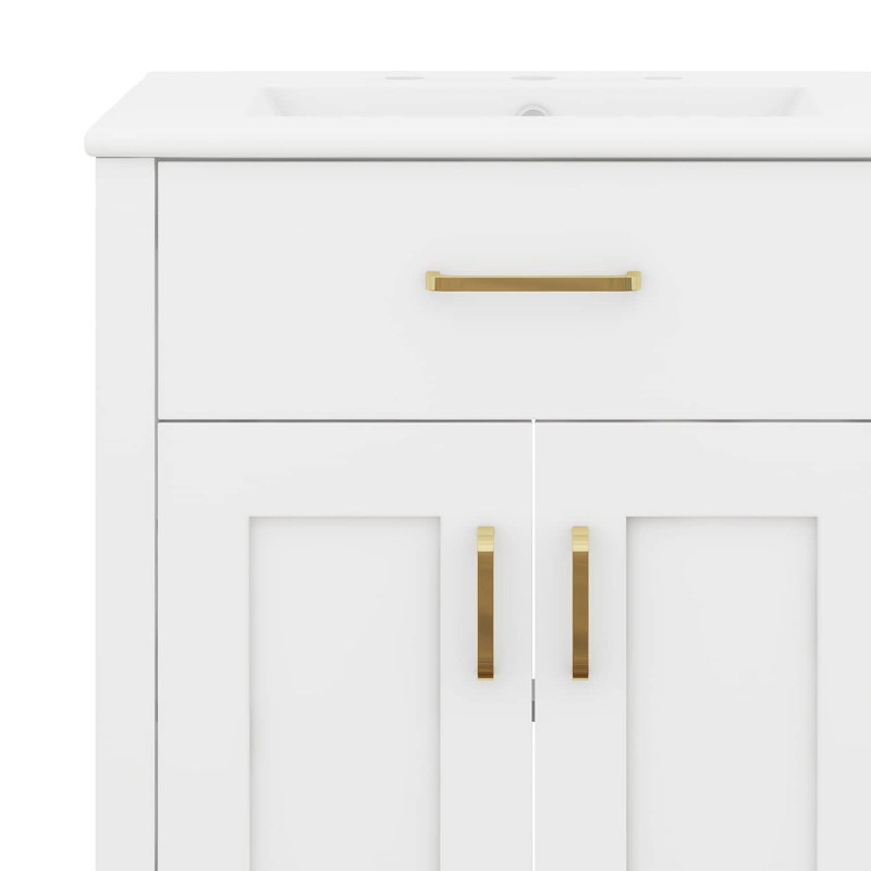 Meuble-lavabo 48 po avec lavabo en céramique, portes à fermeture en douceur, tiroir rabattable, tablettes de porte à double couche, armoire de rangement abondante