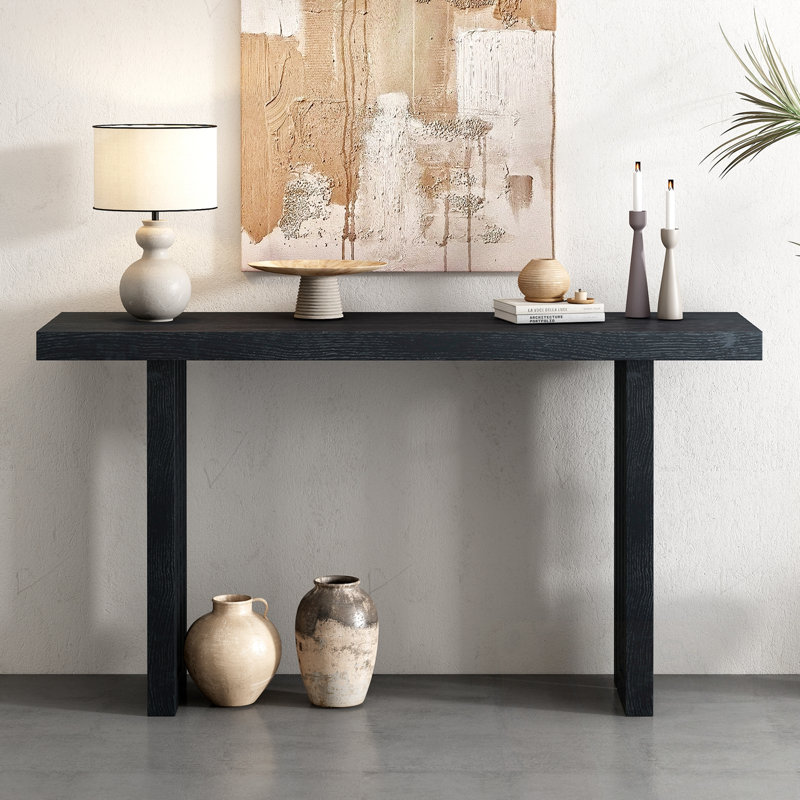 Console en bois avec des pieds de traîneau robustes, Noir