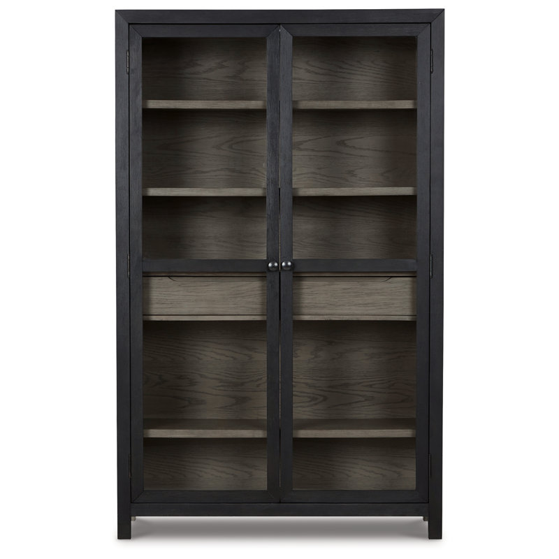 Black and Gray Transitional 76" Wood Accent Cabinet with Adjustable Shelving