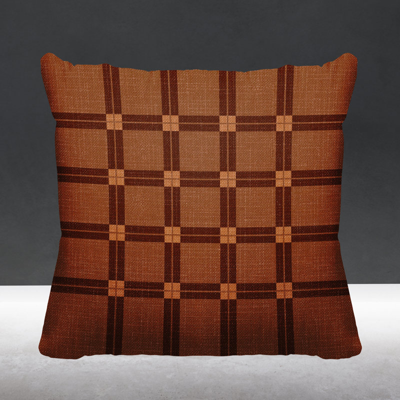 Plaid Outdoor Reversible Throw Pillow, 15" W x 15" H, Burnt Orange
