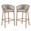 Outdoor Matal Rope Barstool, Teak Finished Frame And Beige Cushion, Set Of 2
