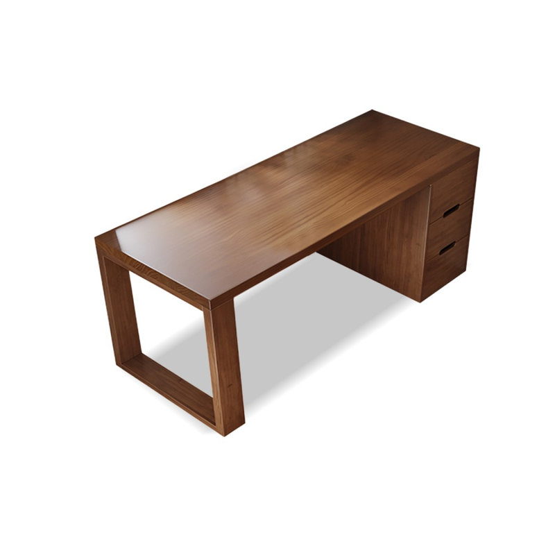 Bureau rectangulaire à 3 tiroirs en bois massif brun noisette, H 29,5 po x l 55,2 po x P 23,6 po