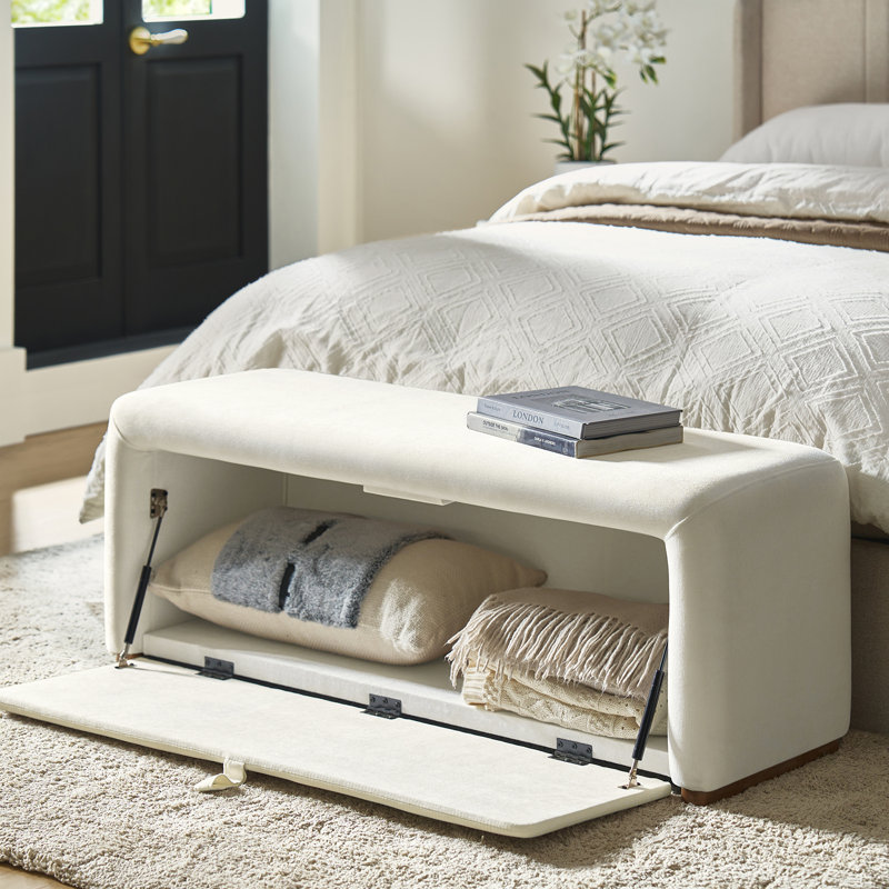 Delorise Modern 48.5”W Side-opening Storage Bench with Padded Cushion and Solid Wood Legs