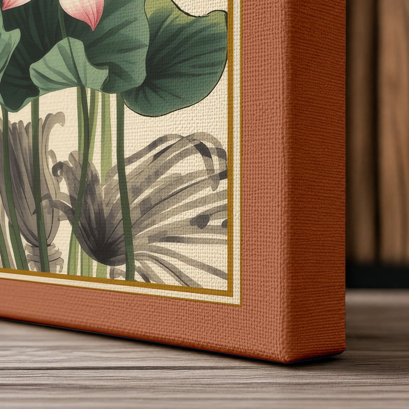 Lotus in Bloom Botanical - Wrapped Canvas, 24x16 - 61.0 x 40.6 cm, Terracotta Border