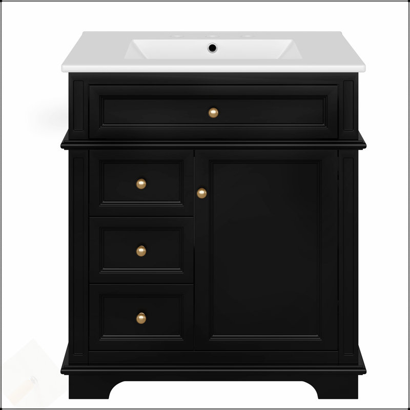 30-Inch Modern Black Bathroom Vanity With Sink, Soft-Closing Door, And Multiple Drawers For Ample Storage