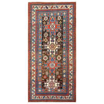 Tapis brun en laine noué à motif géométrique antique des années 1890 de 4 pi x 8 pi 0 po