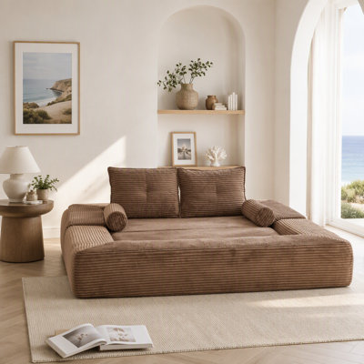 Canapé-lit convertible compact à deux sièges au design minimaliste, futon avec siège-lit désossé, canapé de plancher en velours côtelé doux, appuis-tête réglables et mobiles, soutien du dos épais