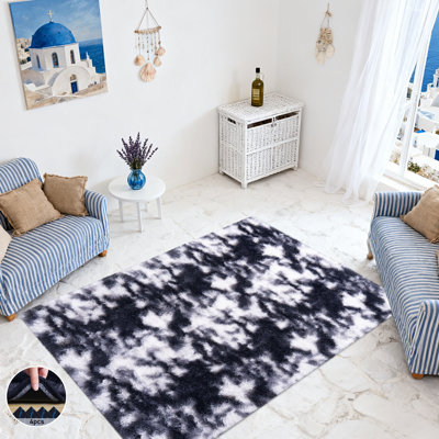 Tie Dye Black White Area Rug For Living Room, Decorative Carpet, Soft Shaggy Furry Plush Carpet For Bedroom, Upgrade Non Slip Rug, Tie-dye Room Decor, Ideal For High Traffic Areas Indoor, Gift For Halloween, Christmas, Thanksgiving, Graduation Season