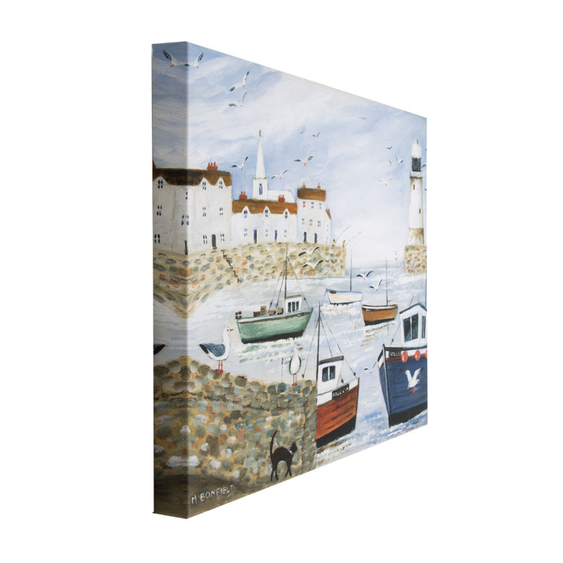 Art for the Home Harbourside Lighthouse Hand Painted Effect Printed Canvas