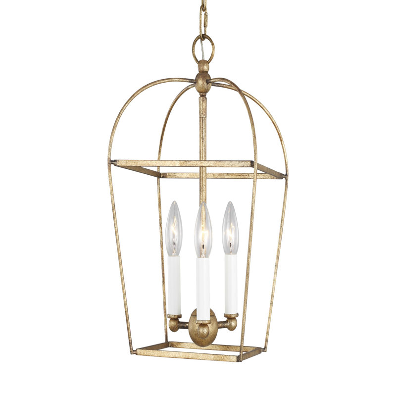 Antique Gild 3-Light Geometric Lantern Chandelier