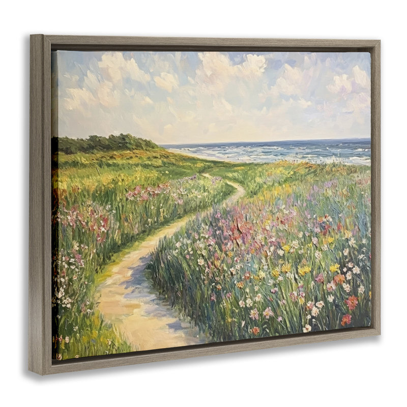 Cadre flottant impressionniste, prairie côtière, design par Petal Prints Design, Cadre flottant orme Montalcino