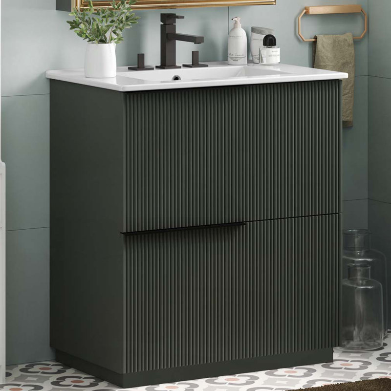 Meuble-lavabo 30 po avec lavabo en céramique et tiroirs pleine extension, Vert