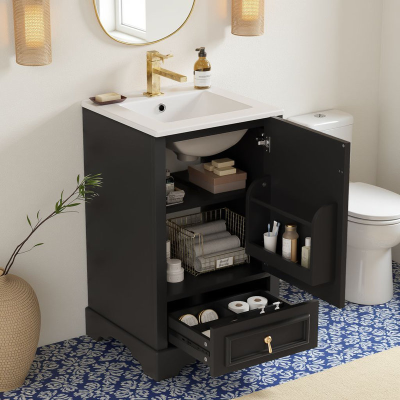 20" Freestanding Single Bathroom Vanity With Ceramic Sink & Soft-Close Door & 1 Drawer, Black