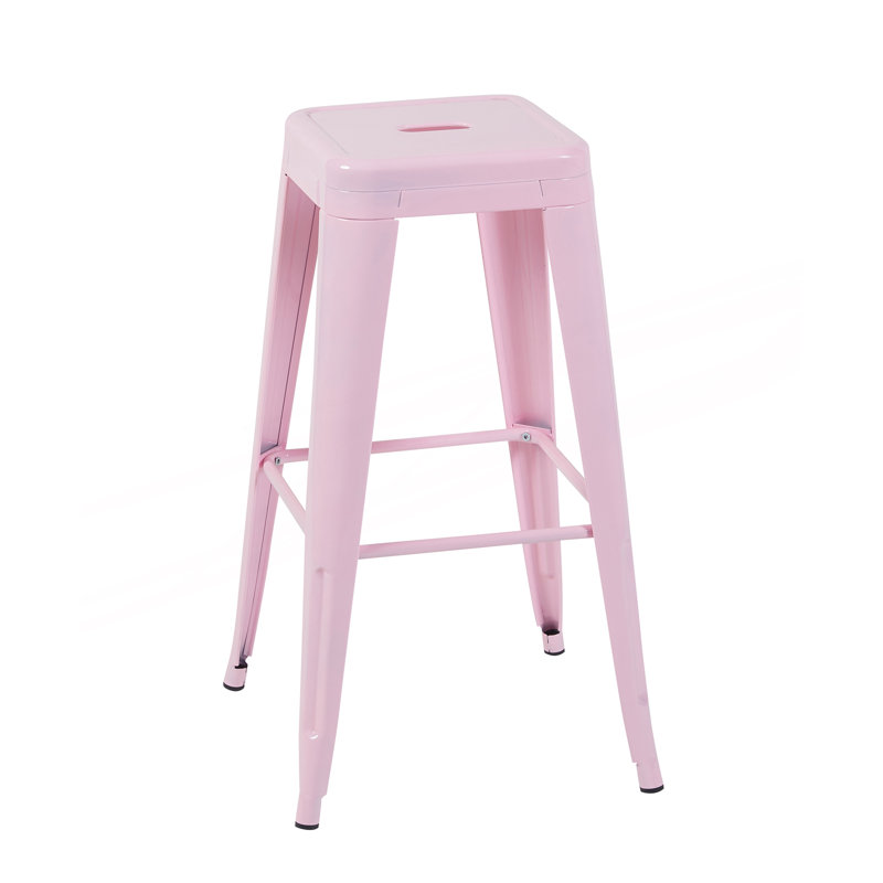 Tabouret à hauteur de comptoir 30 pouces, ensemble de 2 tabourets de bar en métal sans dossier, non empilable, Rose, 2