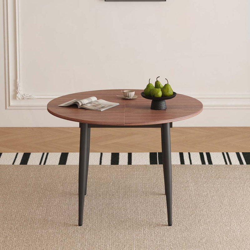 Table de salle à manger Avec un mécanisme rétractable intelligent, le plateau de table en panneau de fibres à densité moyenne et des pieds en métal noir