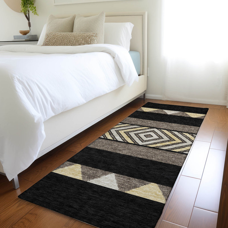 Premium Machine Washable Prisco Black Rug, Runner 2'3" x 7'6"