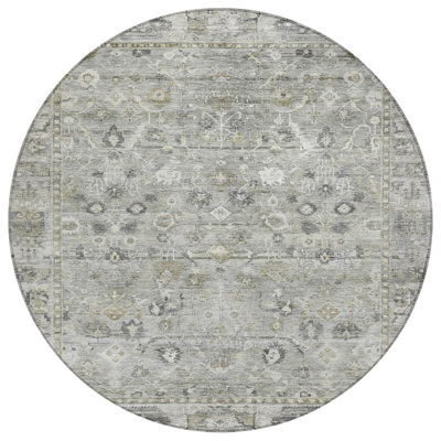 Machine Washable Indoor/Outdoor Xhevrie Pewter Rug