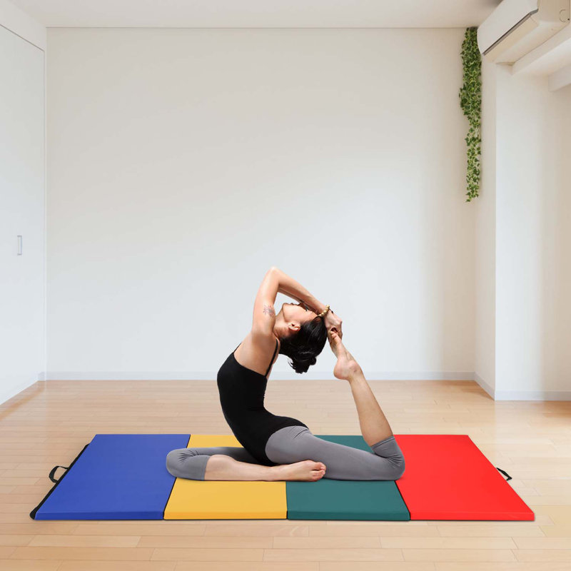 Tapis de gymnastique pliable 4 tapis de gymnastique en polyuréthane avec tapis de gymnastique, Bleu / rouge / jaune / vert