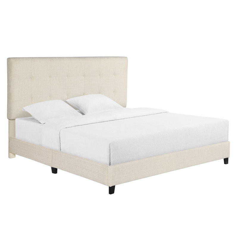 Artrina Upholstered Tufted Platform Bed, Queen, Beige