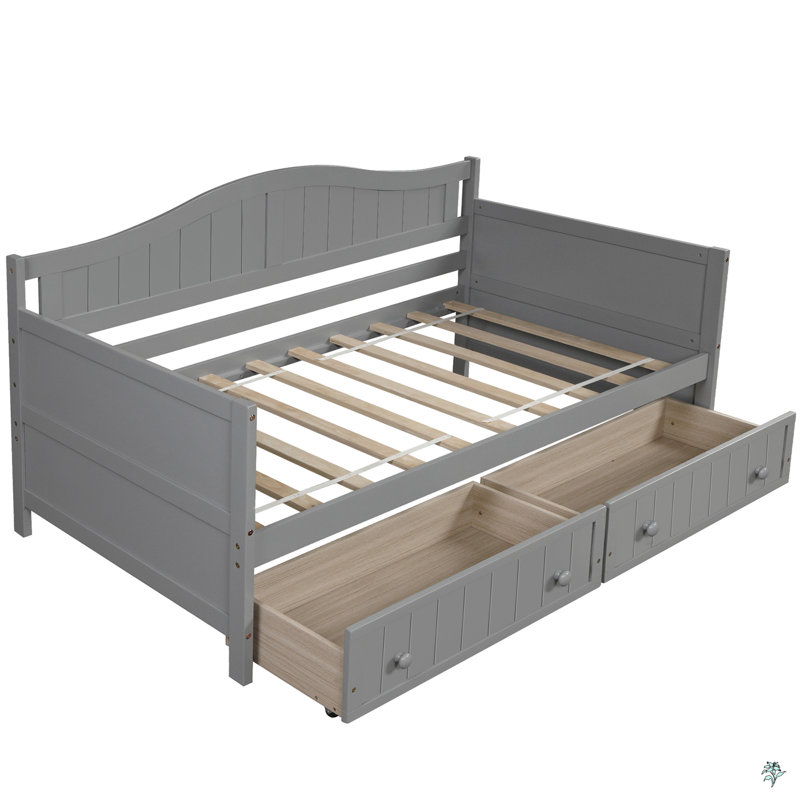 Twin Wooden Daybed With Trundle Bed, Sofa Bed, Gray