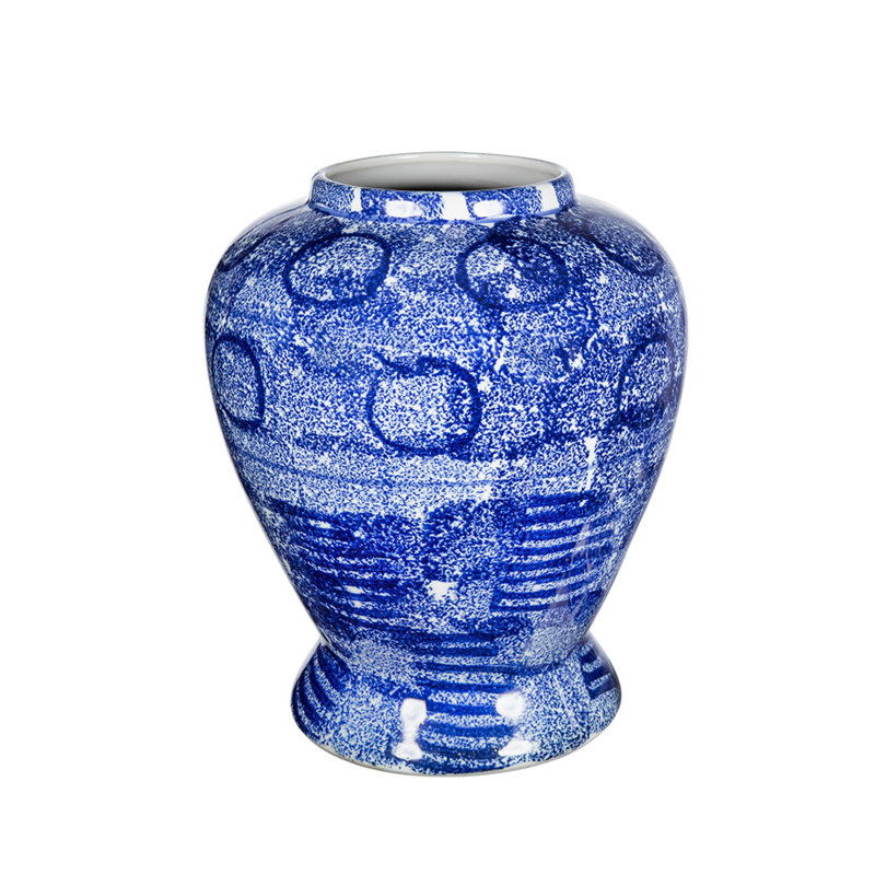 Pot à gingembre Jonah, motifs circulaires mouchetés, porcelaine bleu-blanc 17 pouces