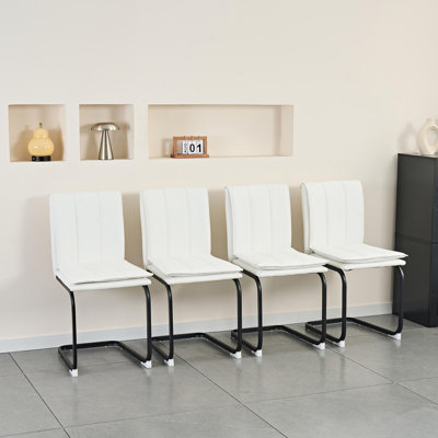 Ensemble de 4 chaises de salle à manger modernes en cuir de polyuréthane blanc