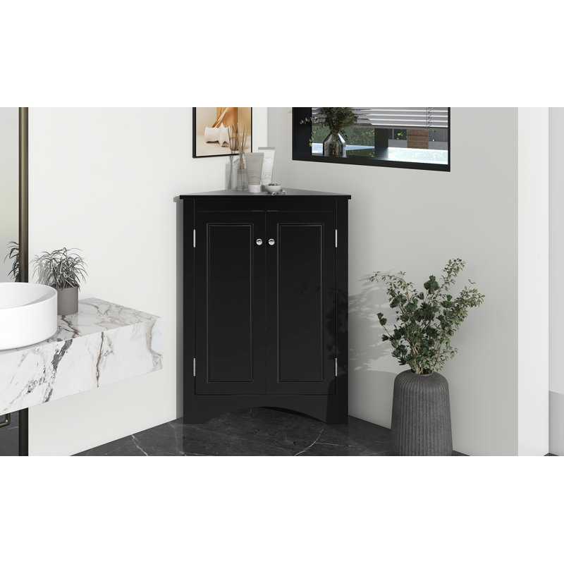 Gentryn Modern Triangle Corner Cabinet With Adjustable Shelves And Moisture-Proof MDF, Black