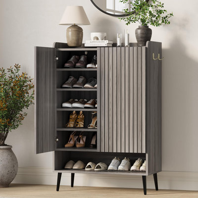 Large Shoe Cabinet with Doors, 6 Tier Shoe Storage Cabinet with Adjustable Shelves, Freestanding Shoe Rack Cabinet