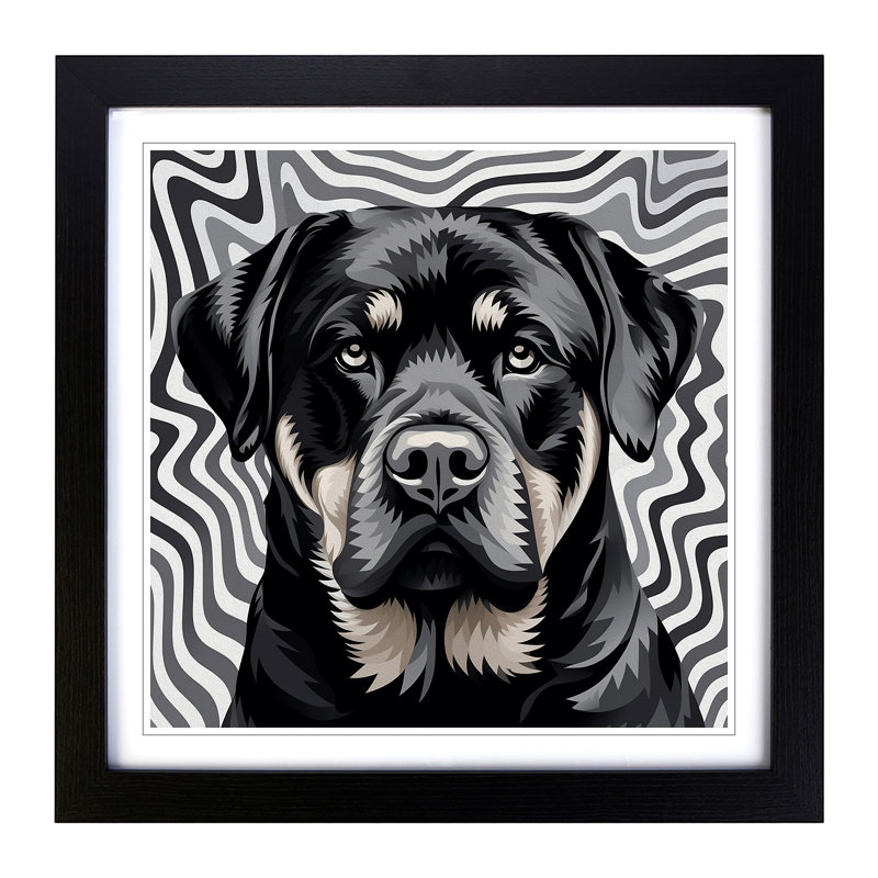 Rottweiler Op - Single Picture Frame Print on Wood, Black