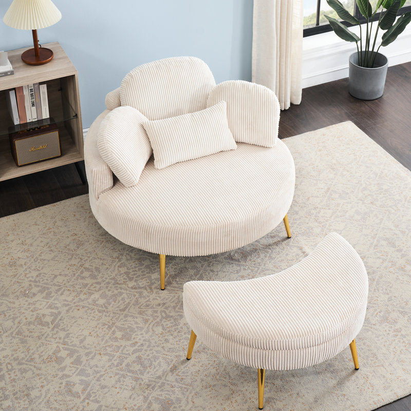 Confortable siège simple en velours côtelé beige avec trois coussins décoratifs et balcon réglable, Beige