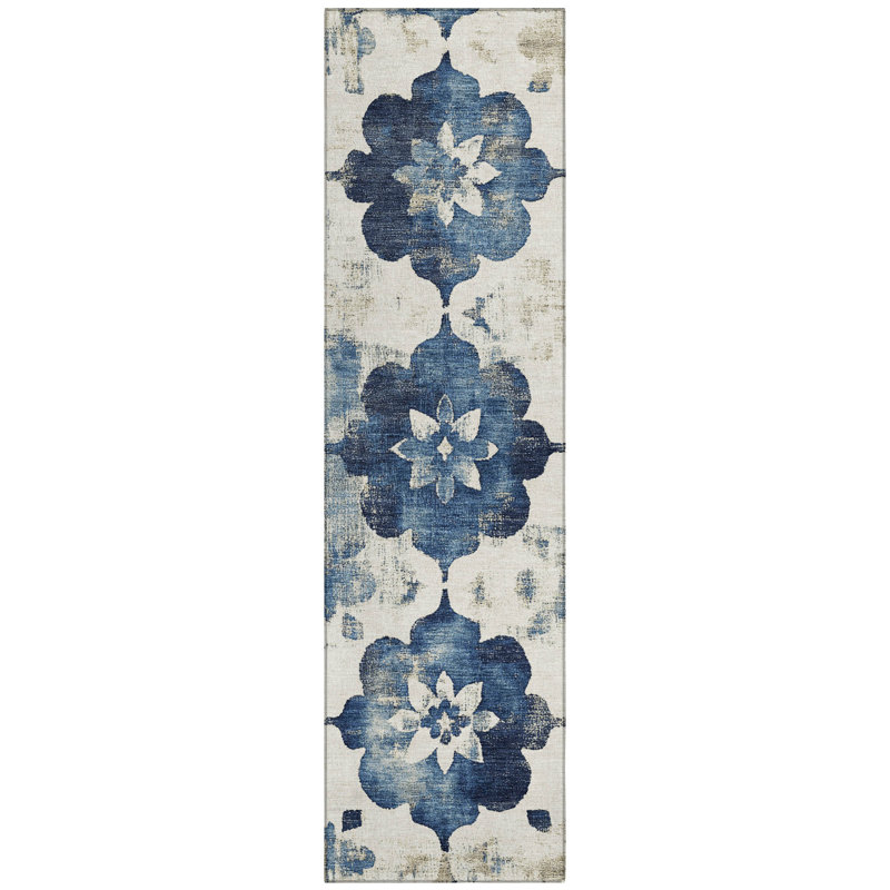Machine Washable Indoor/Outdoor Xhevrie Navy Rug, Runner 2'3" x 7'6"