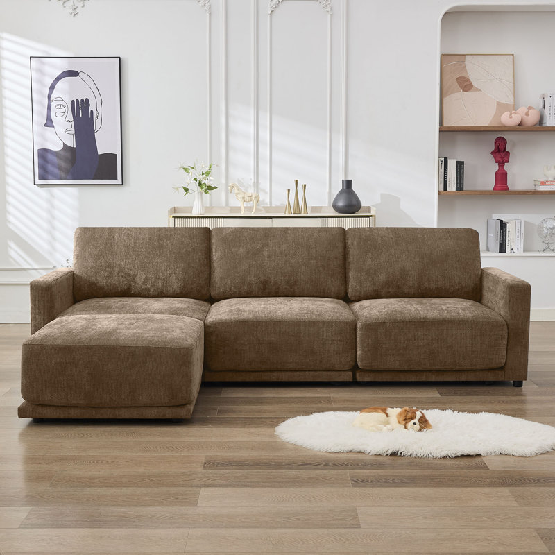 Canapé modulaire 3 pièces rembourré, Chenille brun