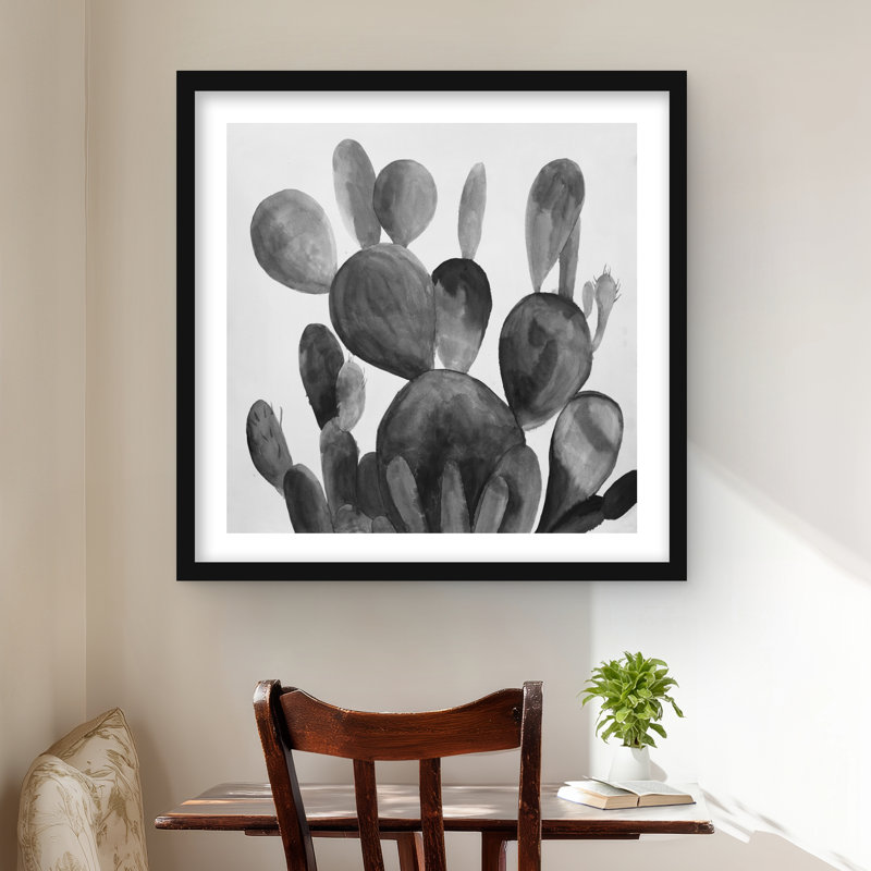 Plante cactus à palette de gris | Imprimé mat beige encadré