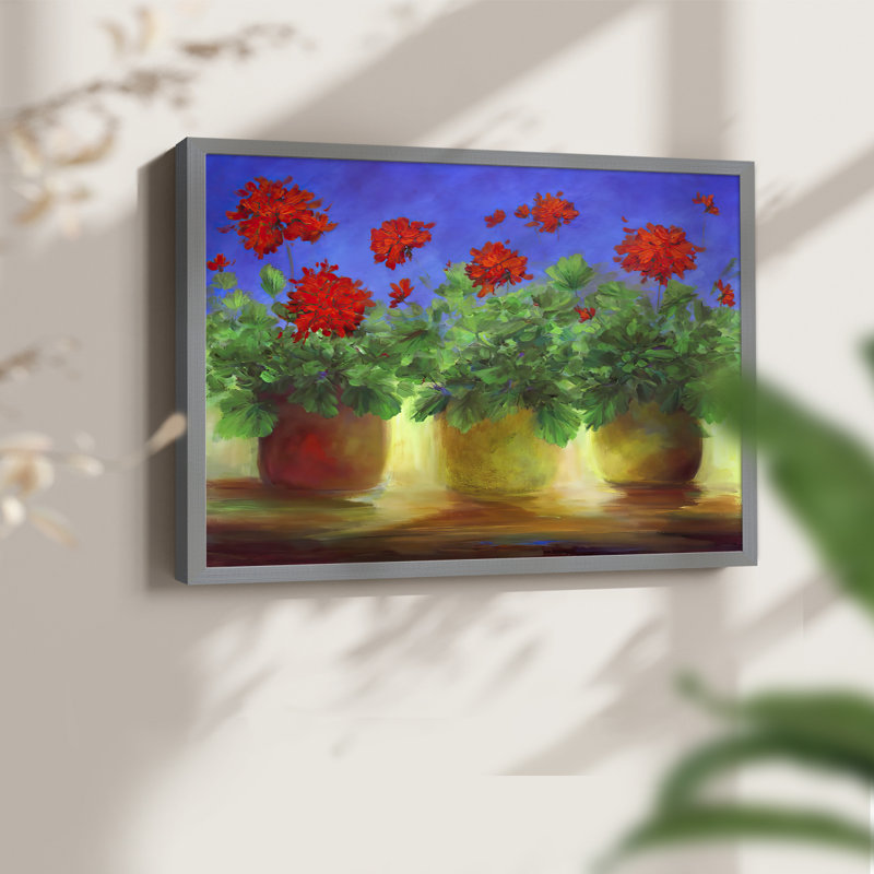 Geraniums II - Reproduction encadrée - Restickable, Gris, H 11 po x l 14 po