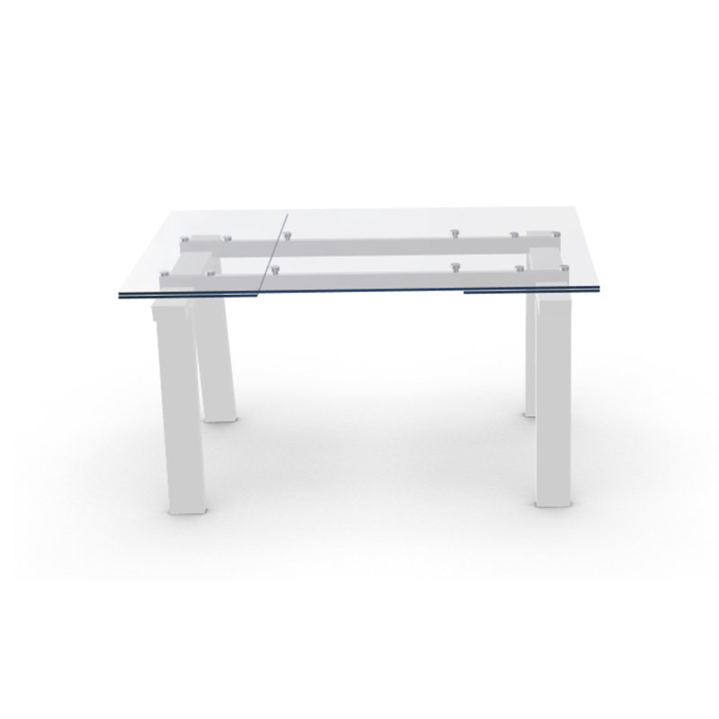 Levante Glass Extendable Table with Wooden Legs, 30"H x 55.13"L x 35.5"W, Clear/Black