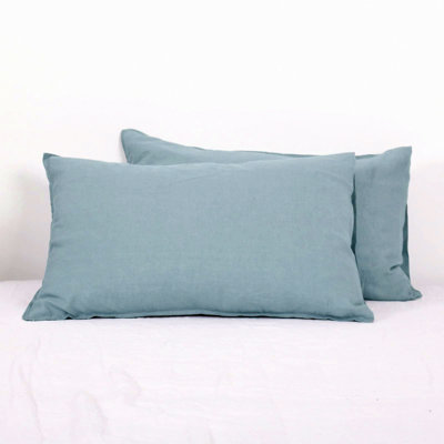LinenLux Solid Color Pillowcase Set - Queen Size Washed Flax Pillow Cover - Envelope Closure - 20''x30'' - Set of 2
