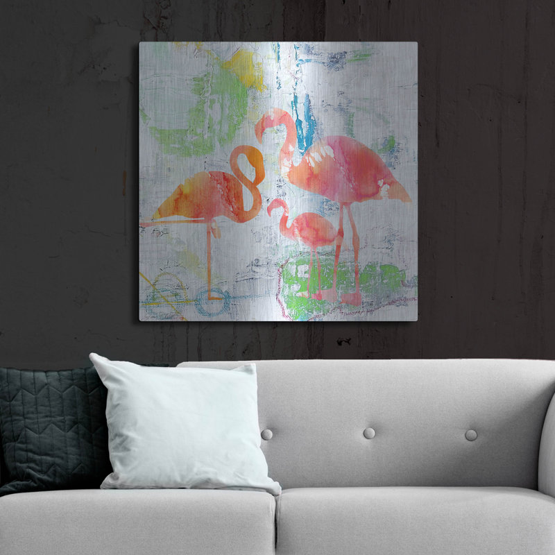  «Tropical Flameos B» par Jean Plout, art mural en métal, 36 po x 36 po, 36 po x 36 po
