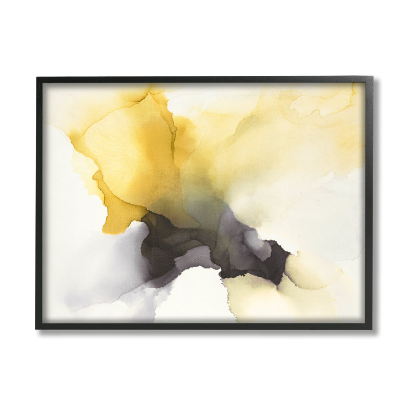 Distorsion de forme fluide d'un nuage jaune futuriste - Peinture, Giclée encadrée noir minuit, H 16 po x l 20 po