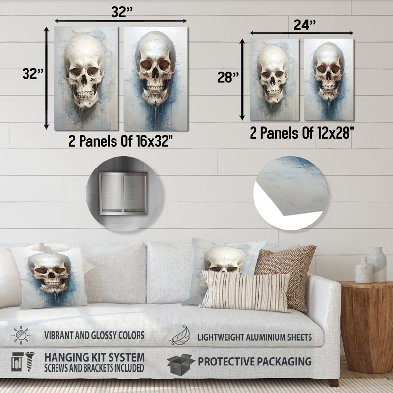 «Skull Elegance Portrait», ensemble de 2 impressions de crânes en métal, H 28 po x l 24 po