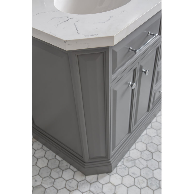 60" Palace Collection Quartz Carrara Cashmere Grey Bathroom Vanity Set With Hardware, Mirror in Chrome Finish, Cashmere Gray