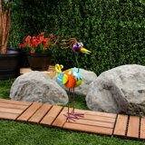 21"H Quirky Metal Rainbow Bird Decor, Animal Statue