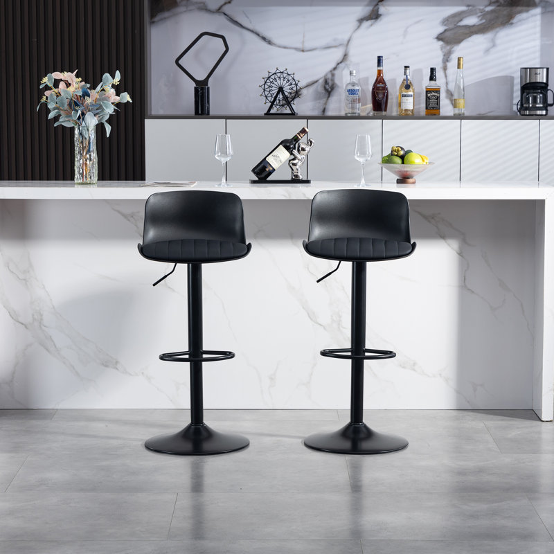 Ensemble de 2 tabourets de bar modernes en cuir de polyuréthane, hauteur de comptoir, pivotant, réglable, sans accoudoirs, noir | Idée de cadeau