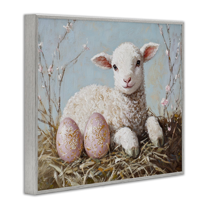 Giclée de Pâques, agneau de Pâques et œufs, design par Petal Prints Design, H 16 po x l 20 po, Estampe numérique Farmhouse